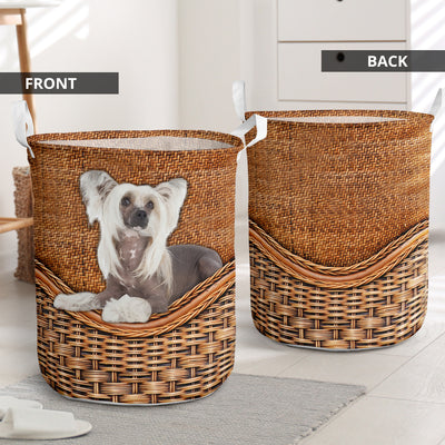 Chinese Crested Dog Rattan Teaxture - Laundry basket - Owls Matrix LTD