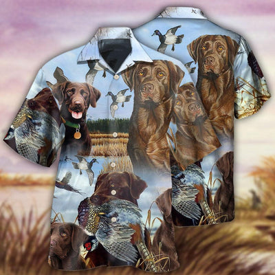 Hunting Chocolate Labrador Retriever Hunting Blue Sky - Hawaiian Shirt - Owls Matrix LTD