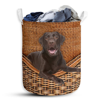 S: 17.72”x13.78” (45x35 cm) Chocolate Labrador Dog Rattan Teaxture - Laundry basket - Owls Matrix LTD