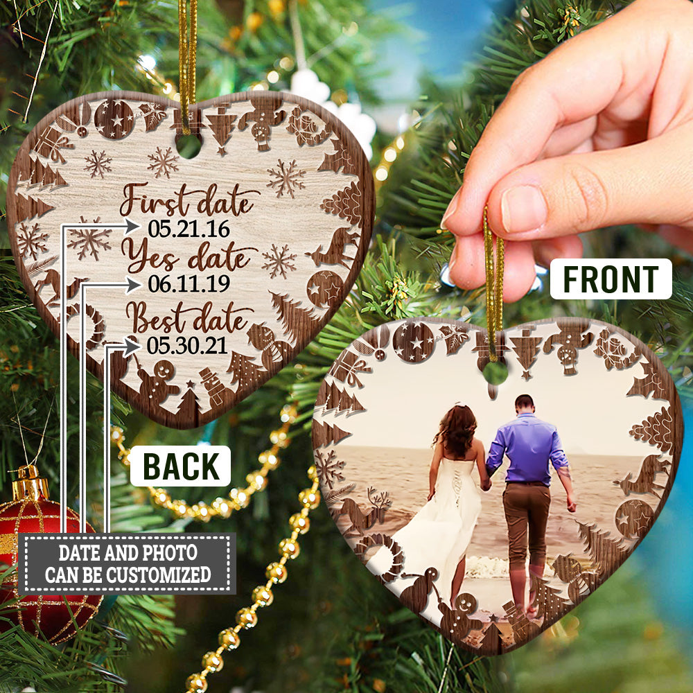 Christmas Gift First Date - Heart Ornament - Owls Matrix LTD