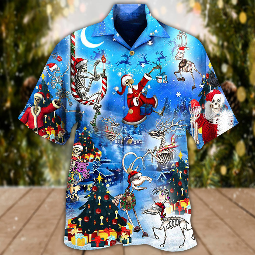 Christmas And Skull Merry Xmas Night - Hawaiian Shirt - Owls Matrix LTD