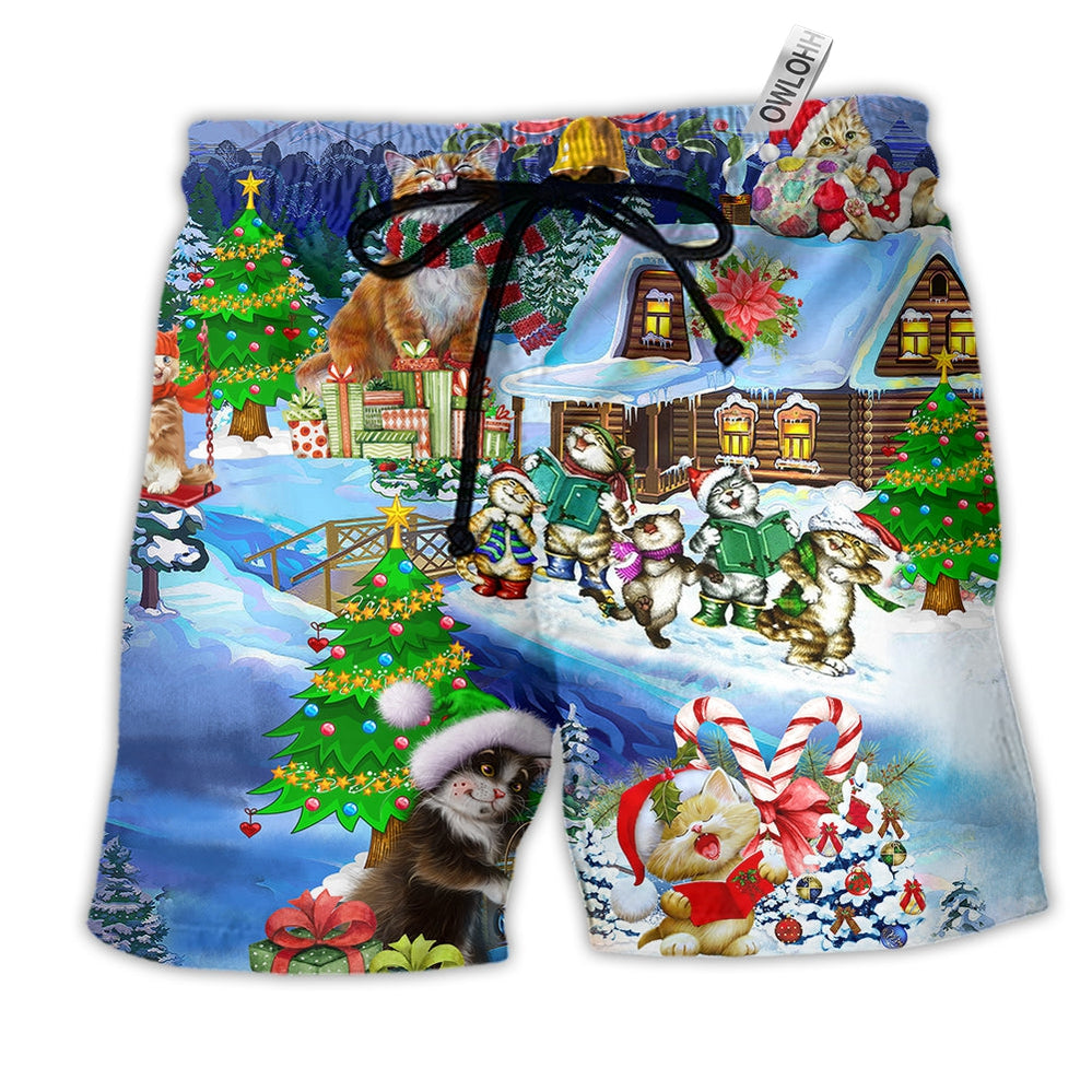 Beach Short / Adults / S Christmas Cats Santa Love Gift - Beach Short - Owls Matrix LTD