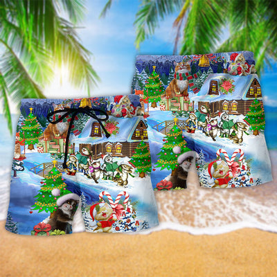 Christmas Cats Santa Love Gift - Beach Short - Owls Matrix LTD