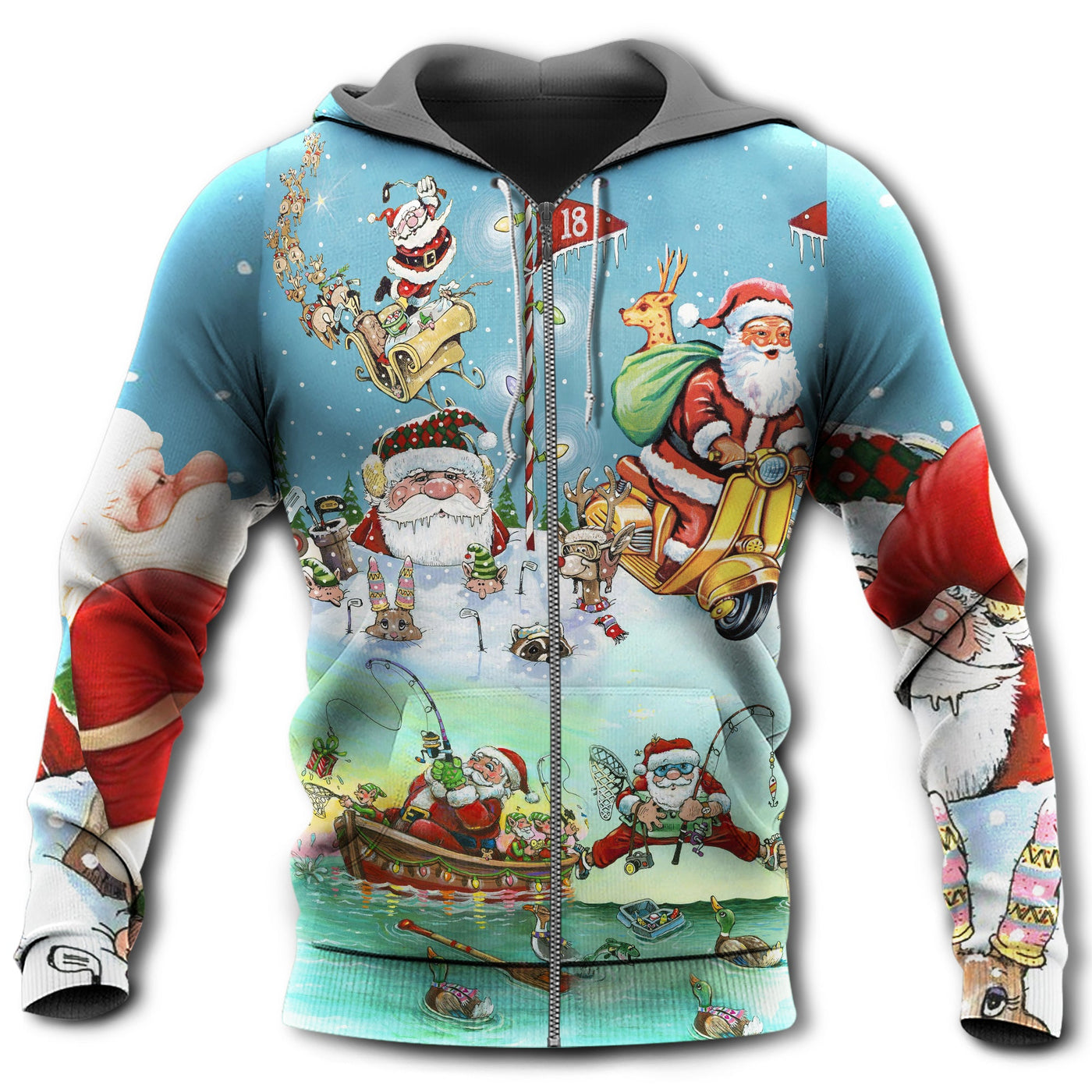 Zip Hoodie / S Christmas Cute Santa Claus Funny Style - Hoodie - Owls Matrix LTD