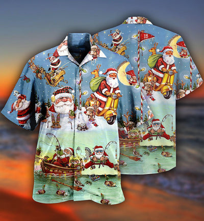 Christmas Cute Santa Claus Go Fishing - Hawaiian Shirt - Owls Matrix LTD