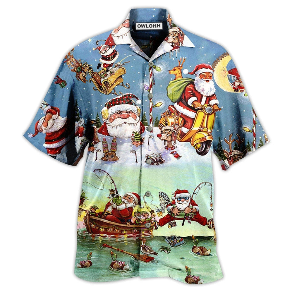 Hawaiian Shirt / Adults / S Christmas Cute Santa Claus Go Fishing - Hawaiian Shirt - Owls Matrix LTD