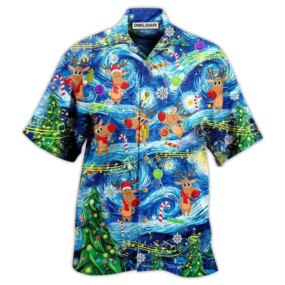 Hawaiian Shirt / Adults / S Christmas Dancing Reindeers Happy With Tornado - Hawaiian Shirt - Owls Matrix LTD