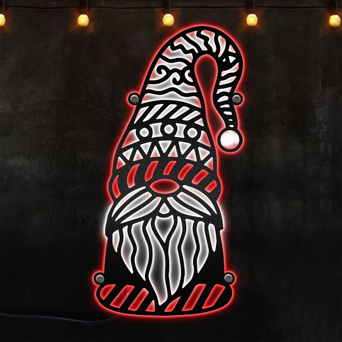 Christmas Gnome Amazing Style Metal Wall Decor - Two Colours Led Lights Metal - Owls Matrix LTD