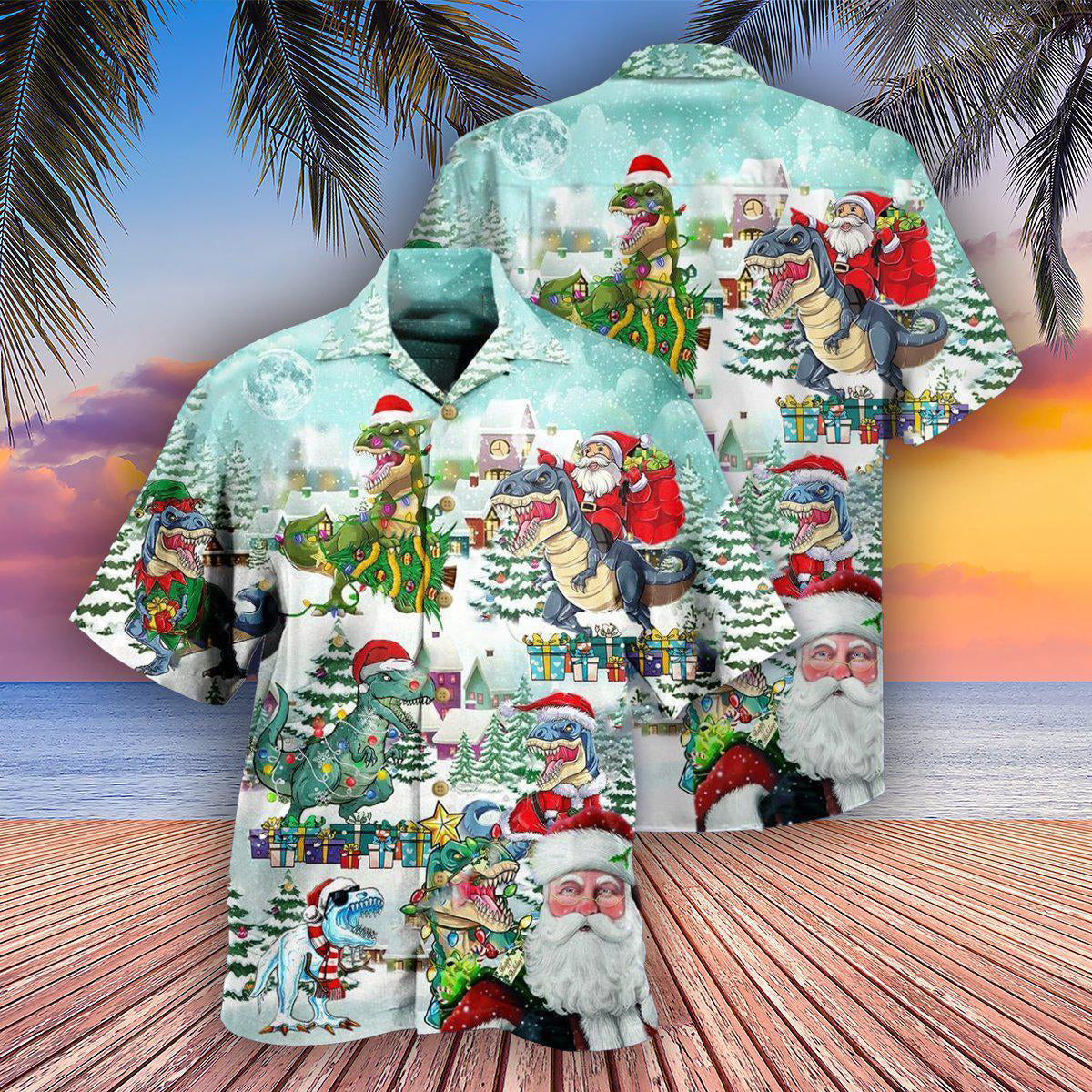 Christmas Have A Roarsome In Snow - Hawaiian Shirt - Owls Matrix LTD