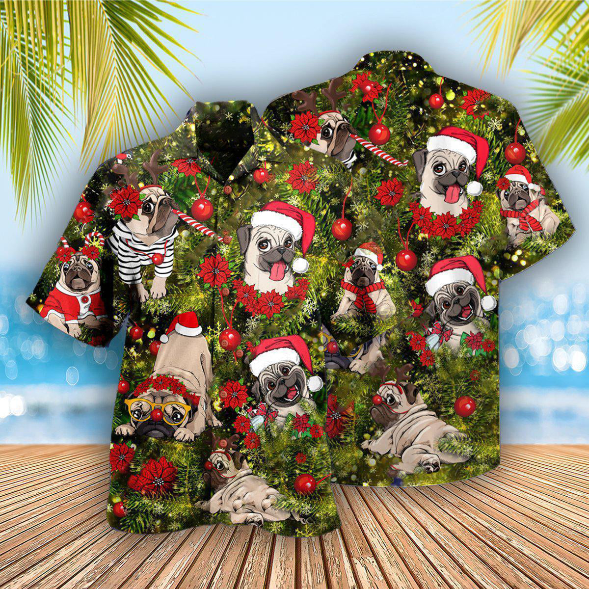 Christmas Have Yourself A Merry Little Pugmas In Grass - Hawaiian Shirt - Owls Matrix LTD