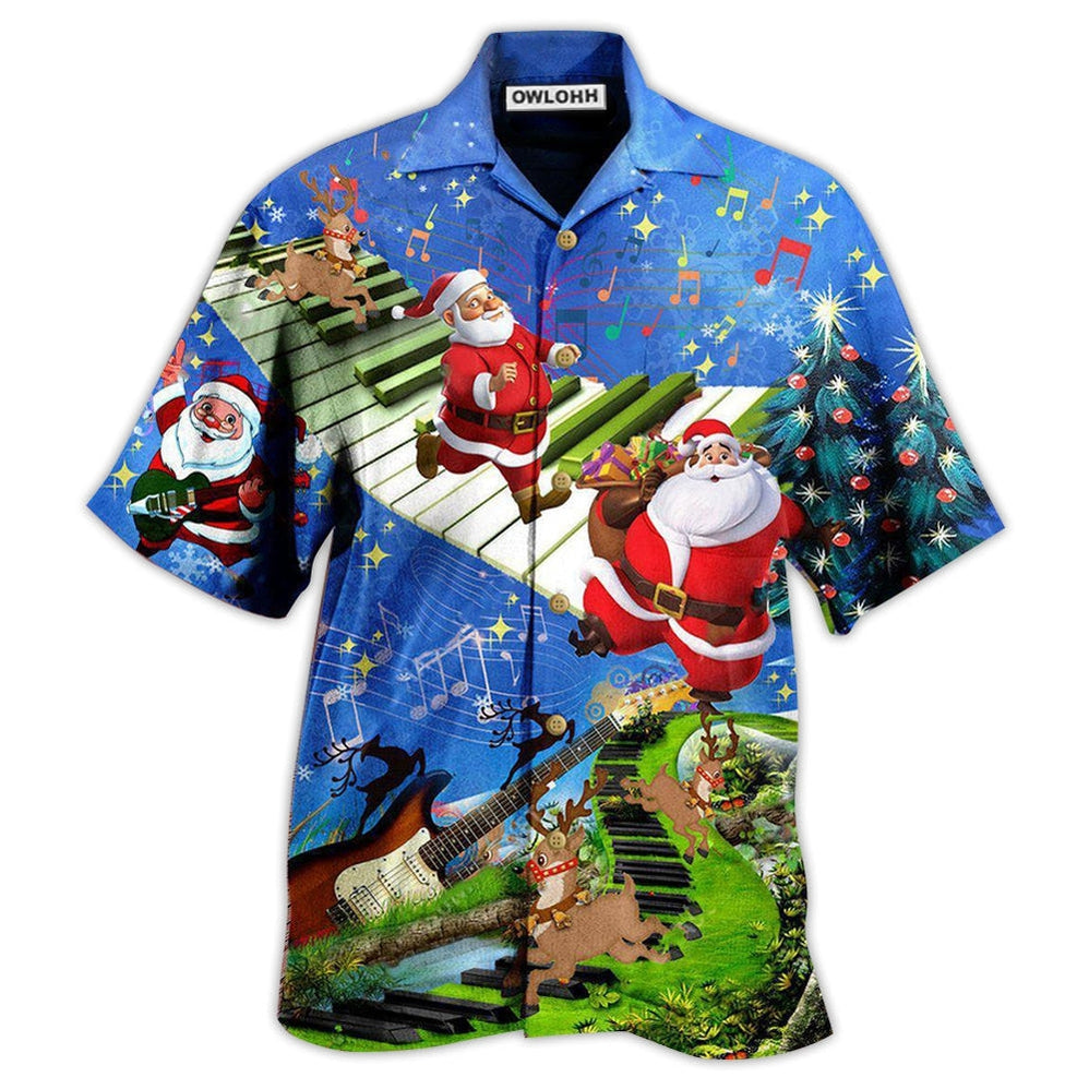 Hawaiian Shirt / Adults / S Christmas Jumping On Musical Instrument In Blue - Hawaiian Shirt - Owls Matrix LTD