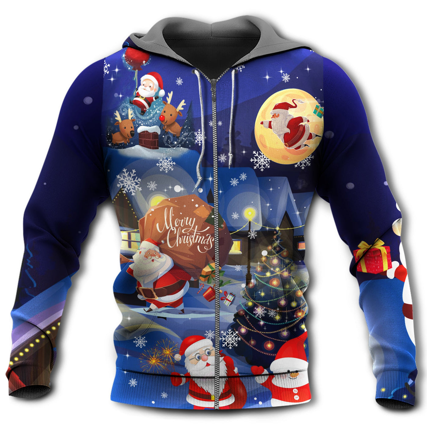 Zip Hoodie / S Christmas Love Santa And Gifts Night - Hoodie - Owls Matrix LTD