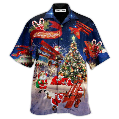 Hawaiian Shirt / Adults / S Christmas No Reindeer Any More Santa Loves Airplane In Blue - Hawaiian Shirt - Owls Matrix LTD