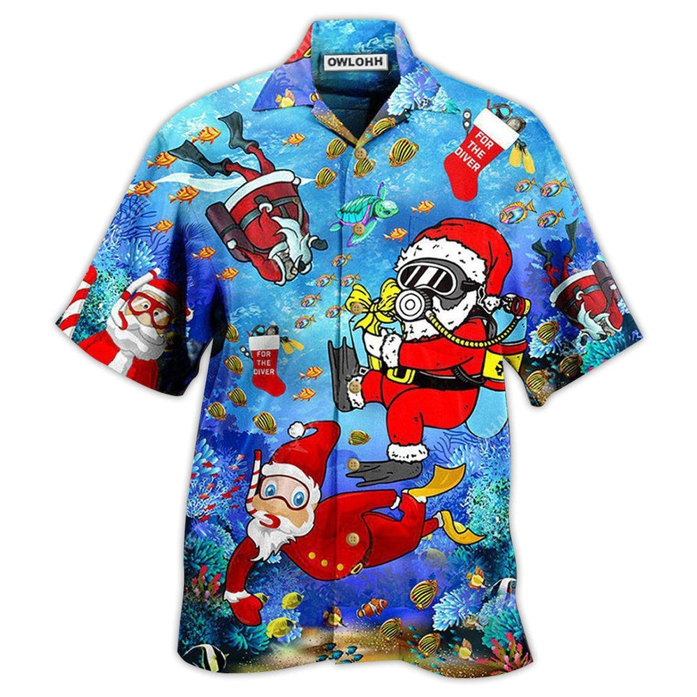 Hawaiian Shirt / Adults / S Christmas Santa Claus Dives In Blue - Hawaiian Shirt - Owls Matrix LTD