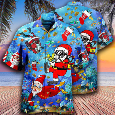 Christmas Santa Claus Dives In Blue - Hawaiian Shirt - Owls Matrix LTD