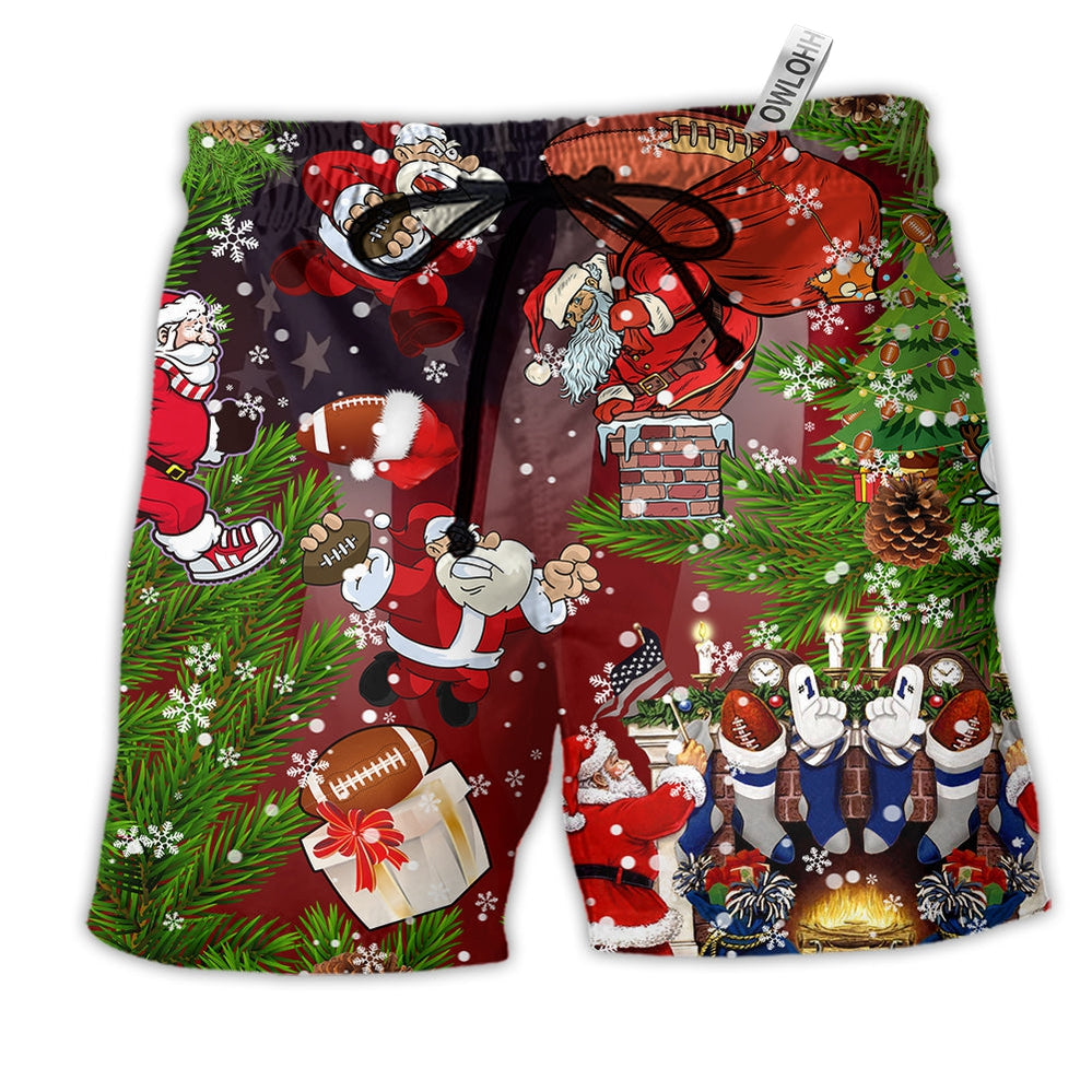 Beach Short / Adults / S Christmas Santa Claus Is Big Fan Of American Football - Beach Short - Owls Matrix LTD
