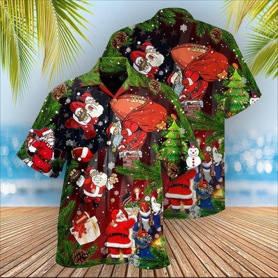 Christmas Santa Claus Is Big Fan Of American Football - Hawaiian Shirt - Owls Matrix LTD