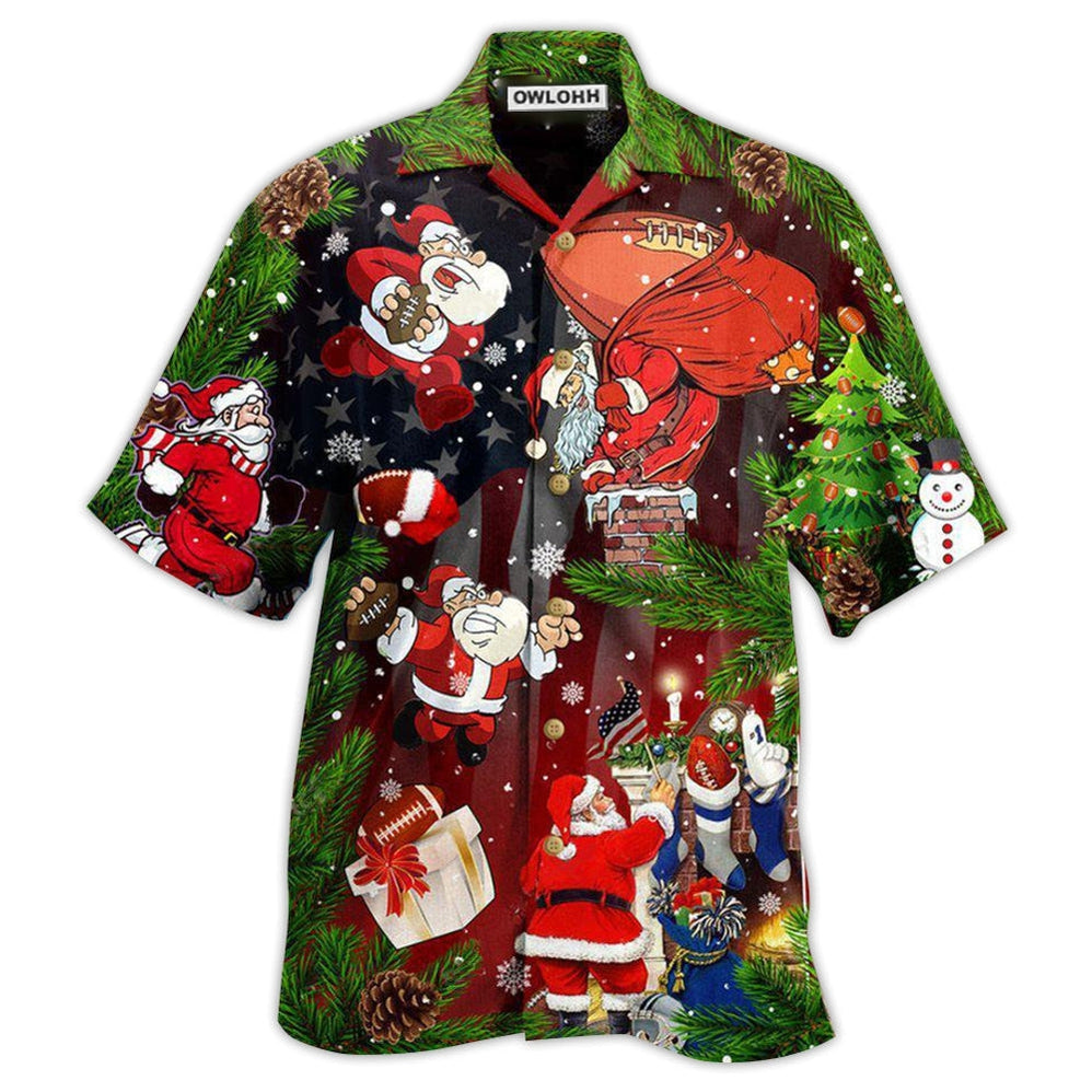 Hawaiian Shirt / Adults / S Christmas Santa Claus Is Big Fan Of American Football - Hawaiian Shirt - Owls Matrix LTD