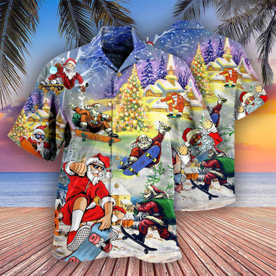 Christmas Santa Jumps On Skateboard - Hawaiian Shirt - Owls Matrix LTD