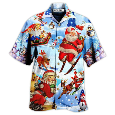 Hawaiian Shirt / Adults / S Christmas Skiing Santa Claus In Blue - Hawaiian Shirt - Owls Matrix LTD
