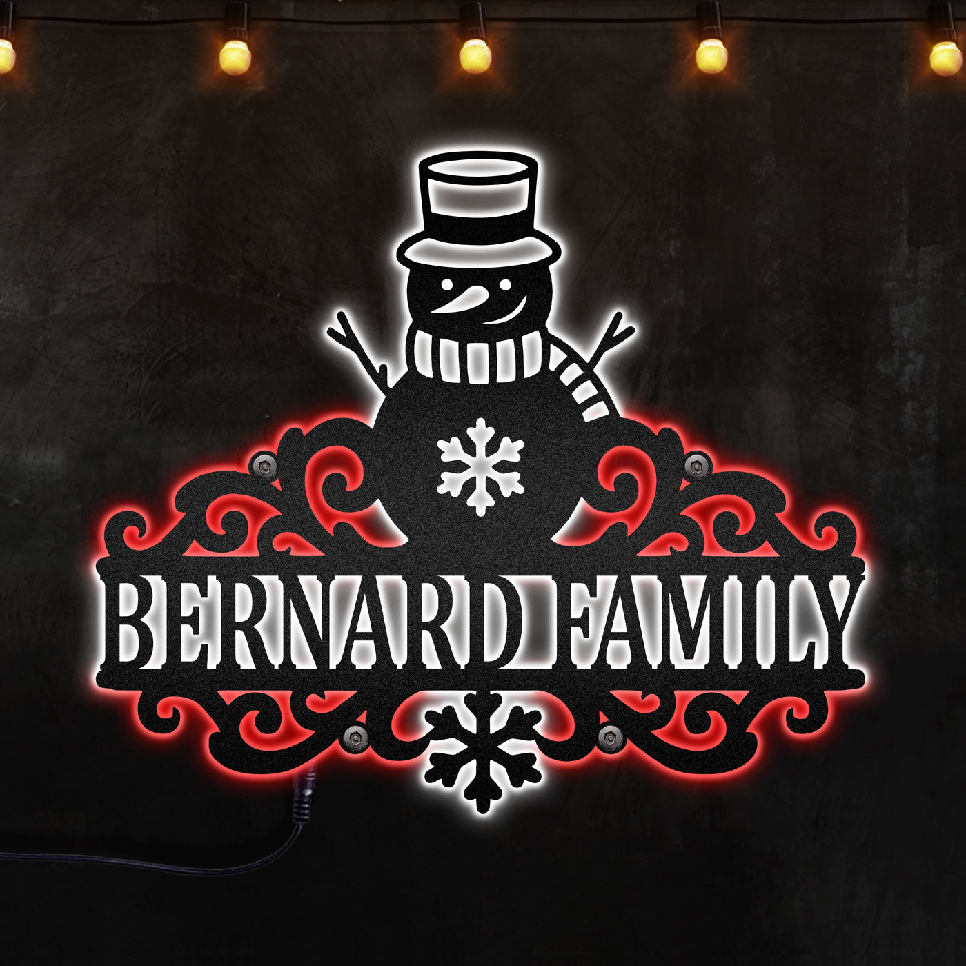 Christmas Snowman Family Personalized - Two Colours Led Lights Metal - Owls Matrix LTD