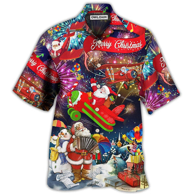 Hawaiian Shirt / Adults / S Christmas Spreading Plane With Santa Claus - Hawaiian Shirt - Owls Matrix LTD