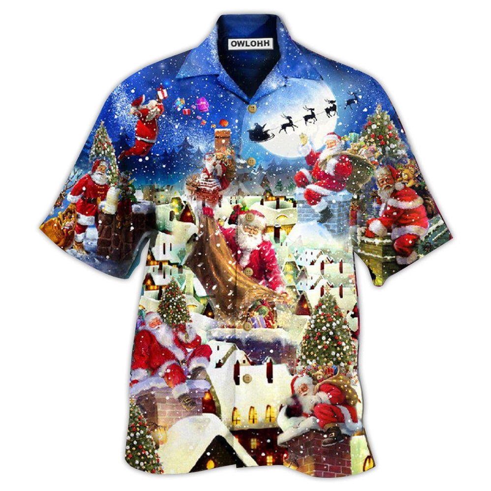 Hawaiian Shirt / Adults / S Christmas Up On Rooftop Santa's Busiest Night With Reindeer - Hawaiian Shirt - Owls Matrix LTD