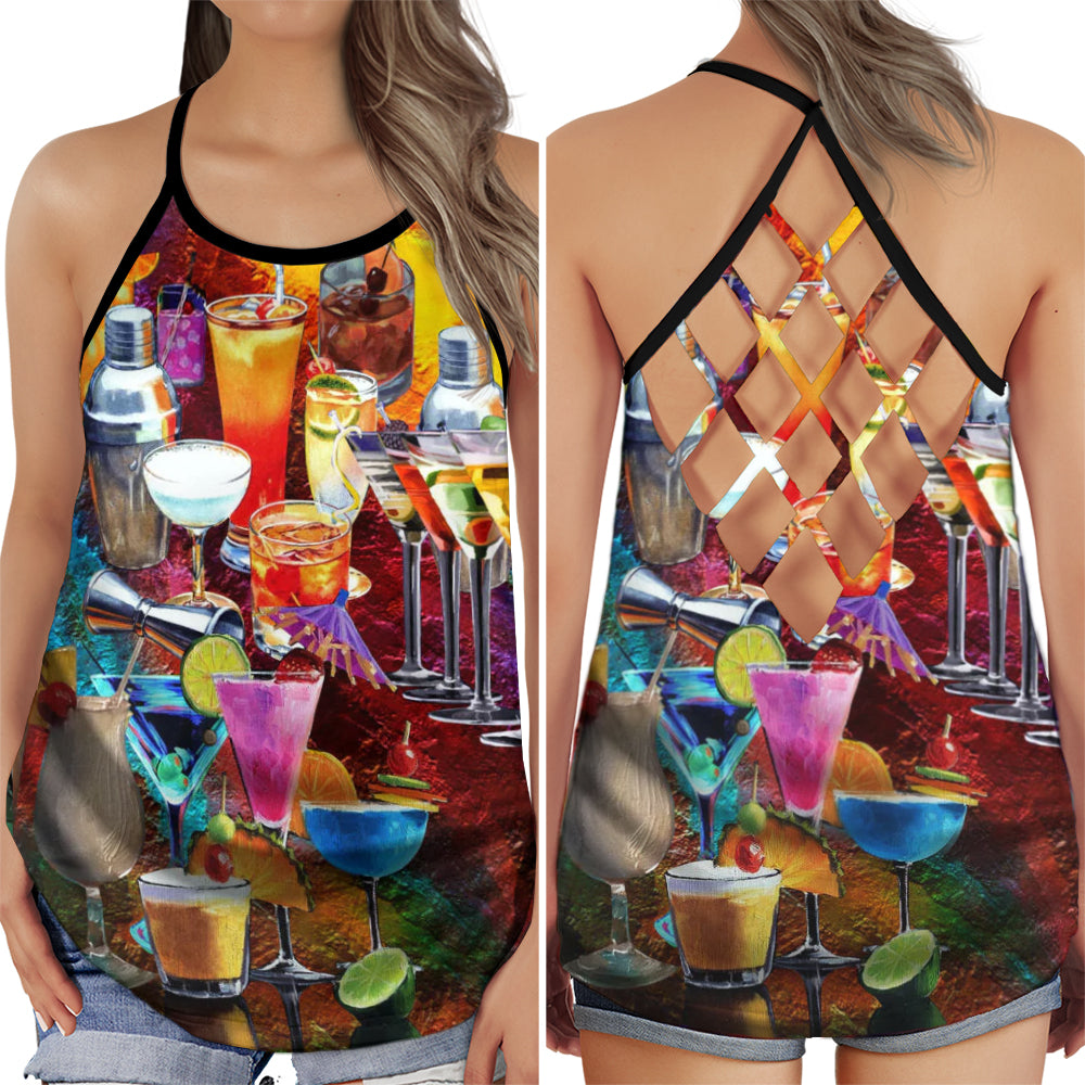 S Cocktail Hot Summer With So Much Colors - Cross Open Back Tank Top - Owls Matrix LTD