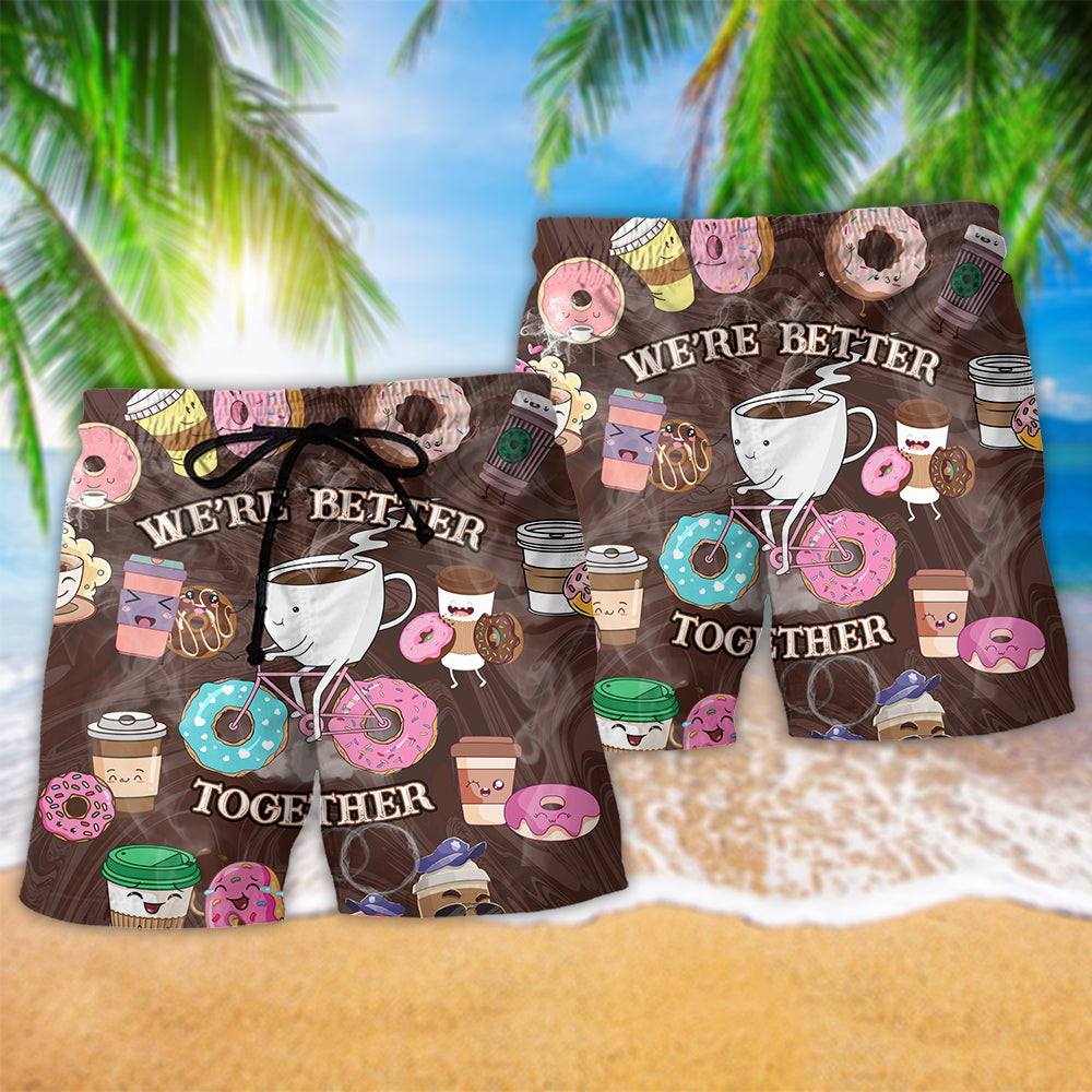 Coffee We're Better Together Donuts And Coffee Sweet - Beach Short - Owls Matrix LTD