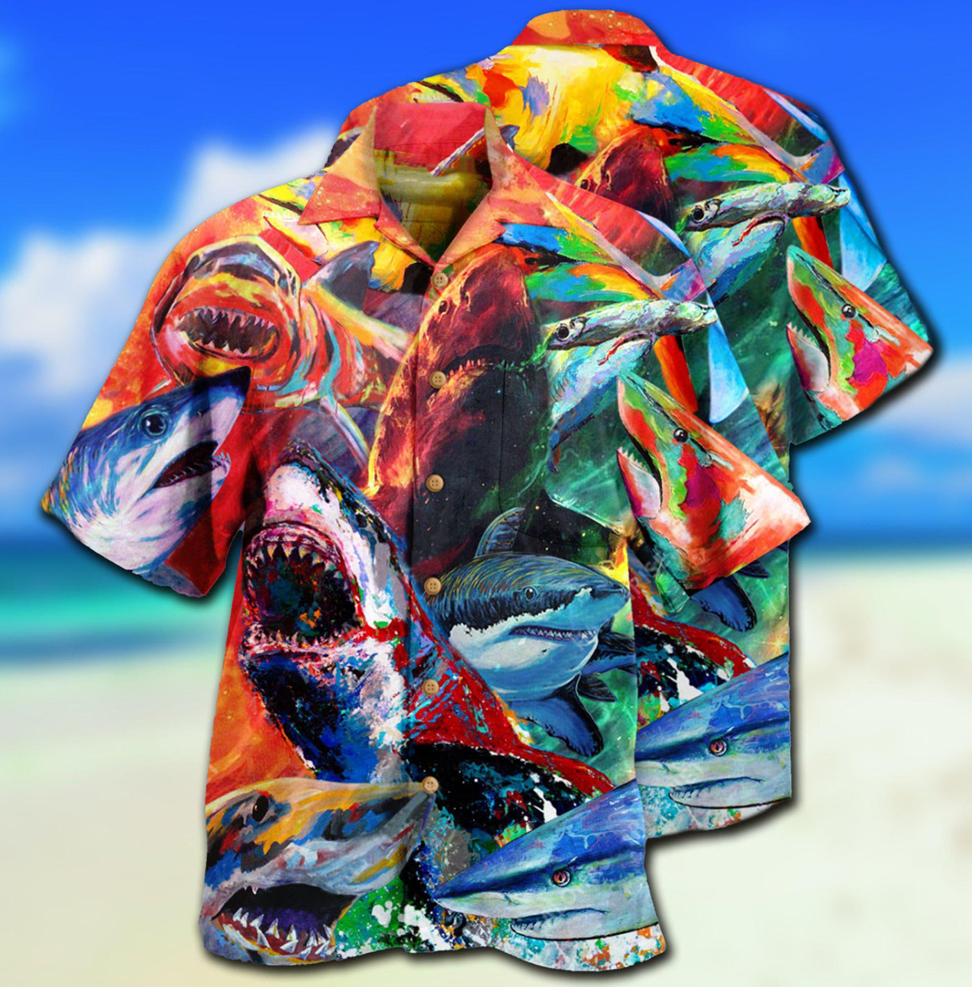 Shark Colorful Just Wanna Have Fun - Hawaiian Shirt - Owls Matrix LTD
