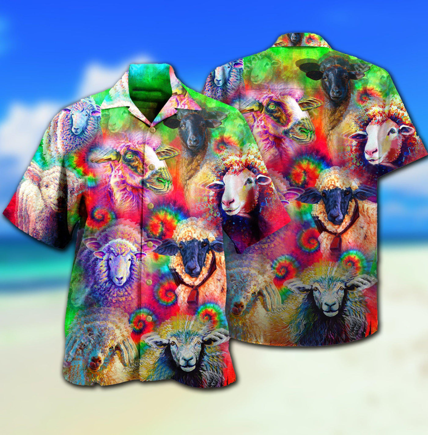 Sheep Animals Colorful Sheeps - Hawaiian Shirt - Owls Matrix LTD
