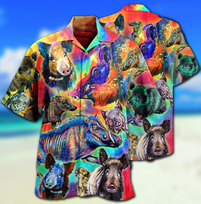 Boar Colorful Wild Boar In Colorful Background - Hawaiian Shirt - Owls Matrix LTD