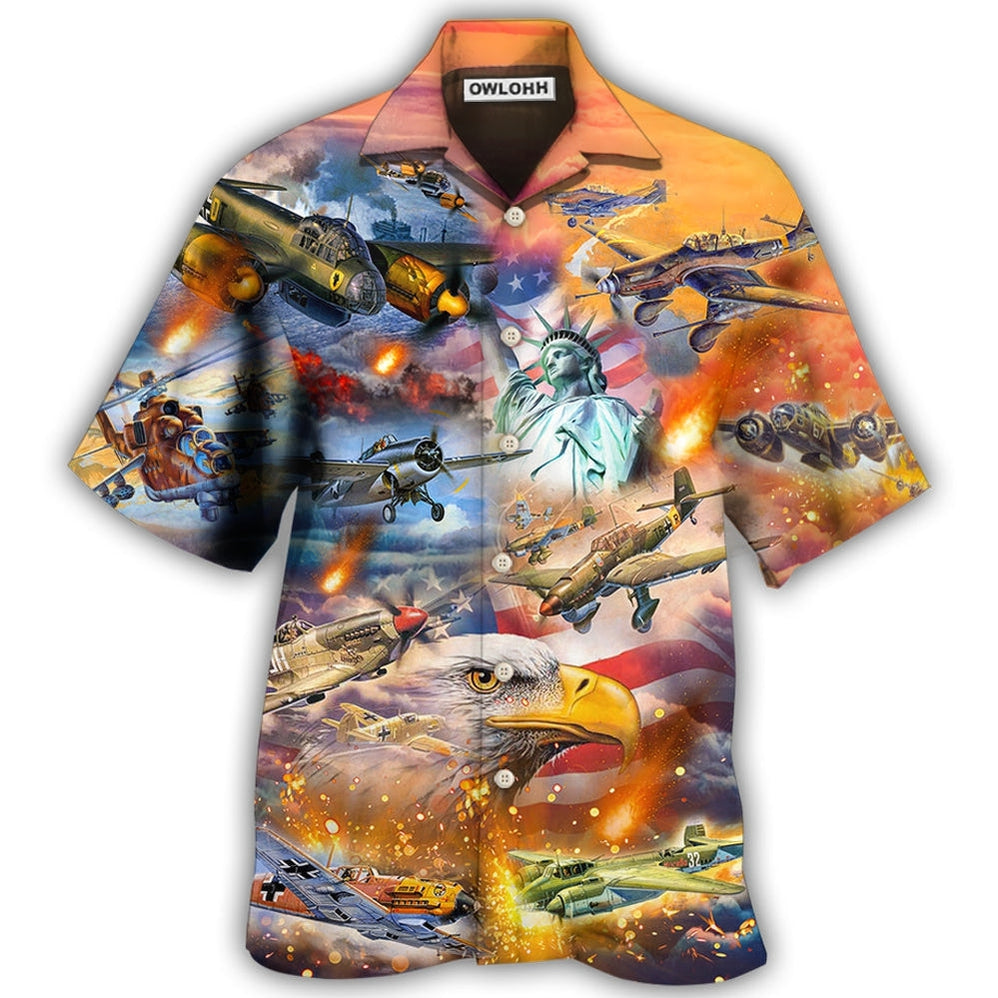 Hawaiian Shirt / Adults / S Combat Aircraft Independence Day America - Hawaiian Shirt - Owls Matrix LTD