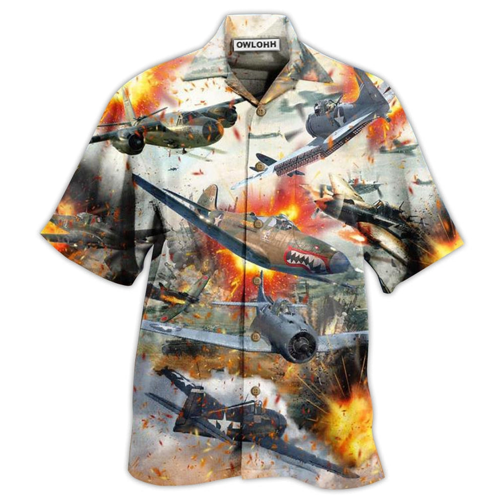 Hawaiian Shirt / Adults / S Combat Aircraft Fire War - Hawaiian Shirt - Owls Matrix LTD