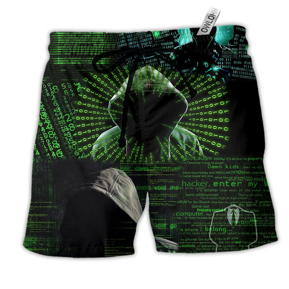 Beach Short / Adults / S Cool Hacker Green Style - Beach Short - Owls Matrix LTD