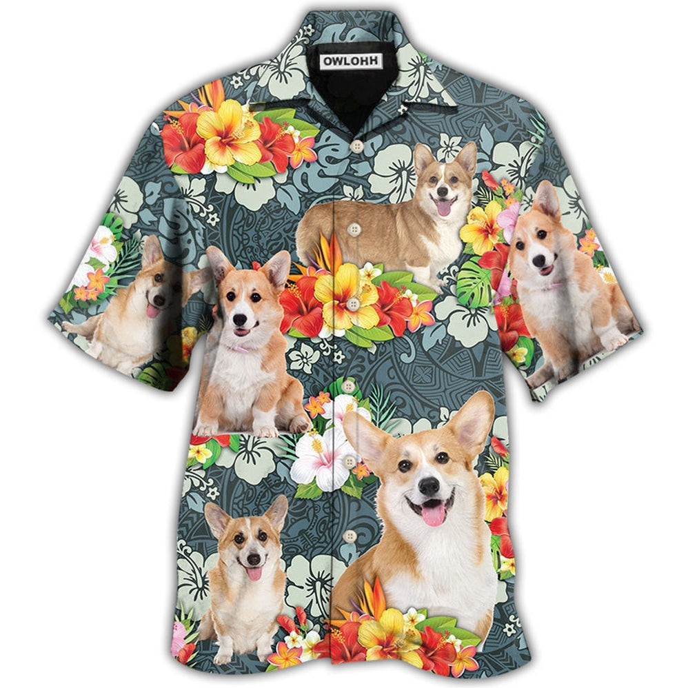 Hawaiian Shirt / Adults / S Corgi Tropical Floral - Hawaiian Shirt - Owls Matrix LTD