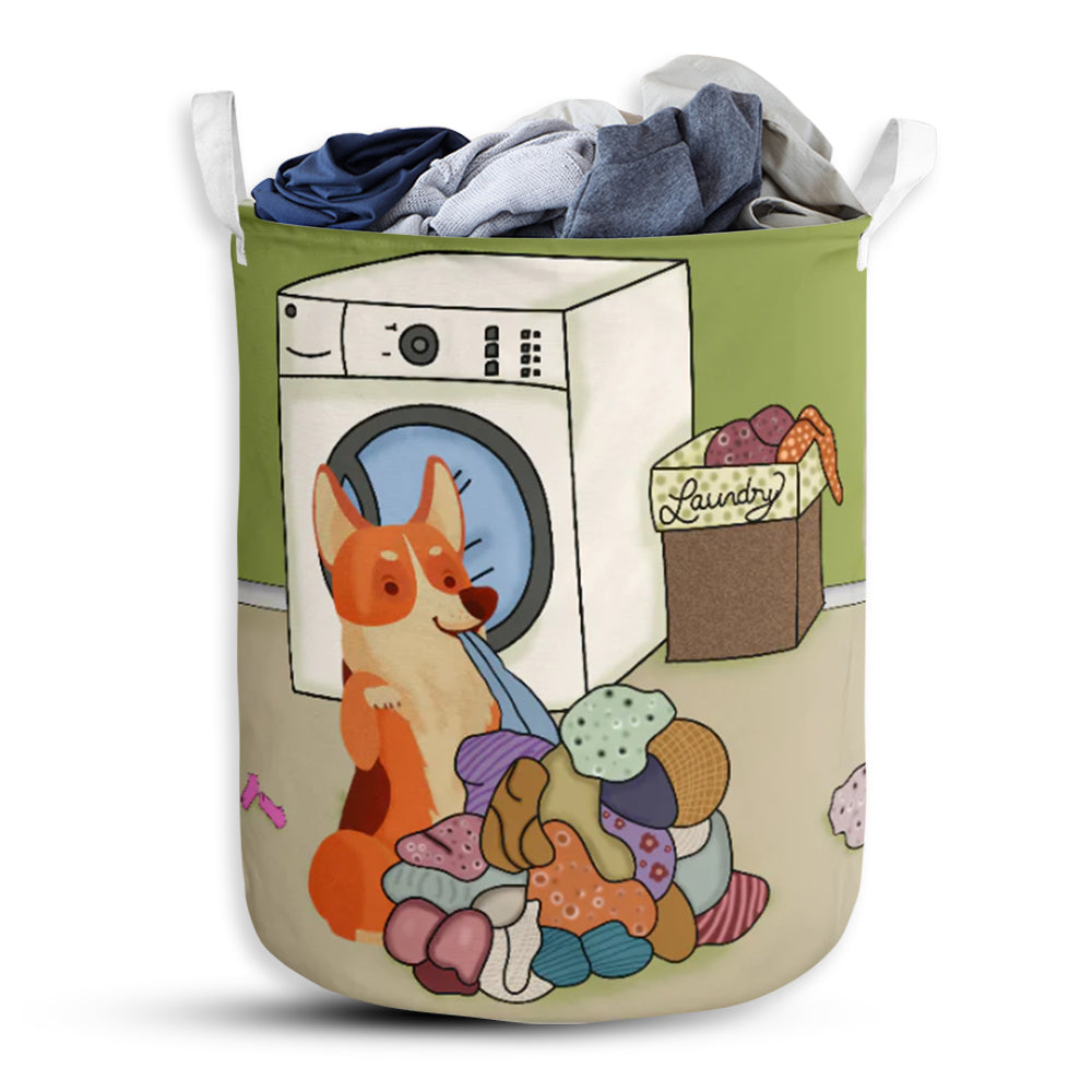 Corgi With Clothes - Laundry Basket - Owls Matrix LTD