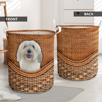 Coton De Tulear Dog Rattan Teaxture - Laundry Basket - Owls Matrix LTD