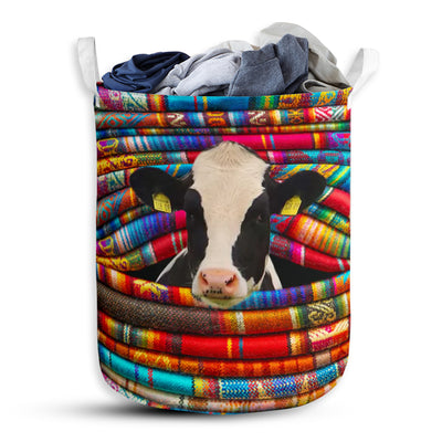 Cow Colorful Fabric Style - Laundry Basket - Owls Matrix LTD