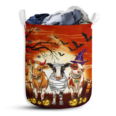 Cow Halloween Moon - Laundry Basket - Owls Matrix LTD