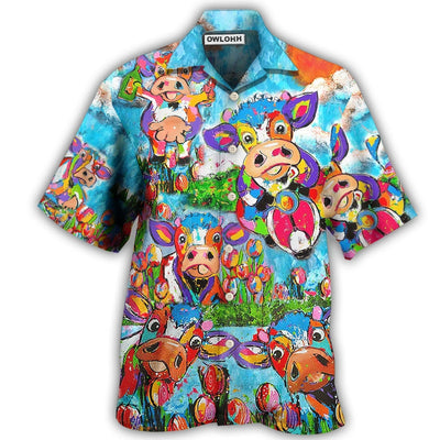 Hawaiian Shirt / Adults / S Cow Happy Love Funny Animals - Hawaiian Shirt - Owls Matrix LTD