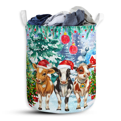 Cow Snow Christmas - Laundry Basket - Owls Matrix LTD