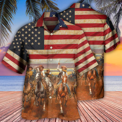 Cowboy Happy On Independence Day - Hawaiian Shirt - Owls Matrix LTD