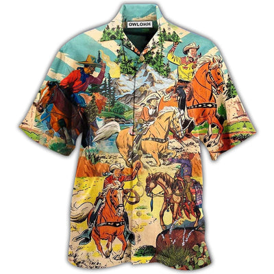 Hawaiian Shirt / Adults / S Cowboy Real Men Ride Horses Cool - Hawaiian Shirt - Owls Matrix LTD
