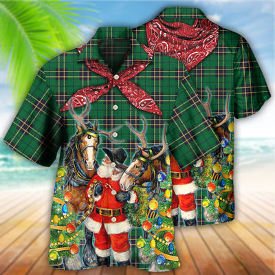 Cowboy Santa Christmas Green - Hawaiian Shirt - Owls Matrix LTD