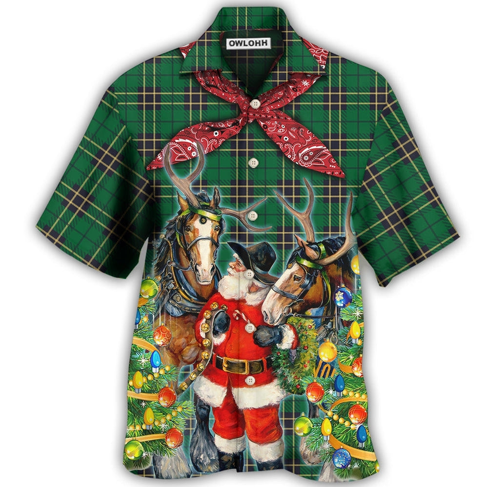 Hawaiian Shirt / Adults / S Cowboy Santa Christmas Green - Hawaiian Shirt - Owls Matrix LTD