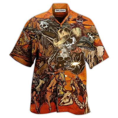 Hawaiian Shirt / Adults / S Cowboy Skull War Orange - Hawaiian Shirt - Owls Matrix LTD