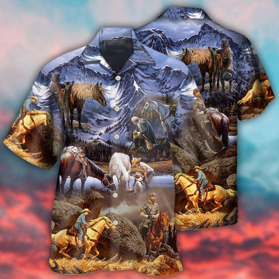 Cowboy Snow Mountain At Sunset - Hawaiian Shirt - Owls Matrix LTD