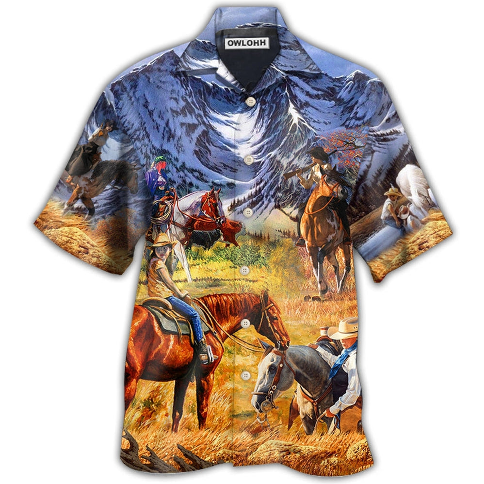 Hawaiian Shirt / Adults / S Cowgirl Mountain At Sunset - Hawaiian Shirt - Owls Matrix LTD