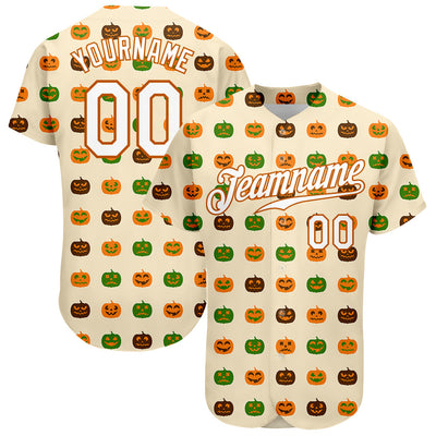 Custom Cream White-Texas Orange 3D Pattern Design Halloween Pumpkins Authentic Baseball Jersey - Owls Matrix LTD